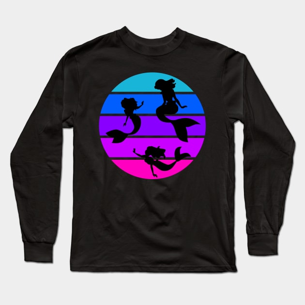 Mermaids Swimming in a Pink, Purple, and Blue Ocean Long Sleeve T-Shirt by Apathecary